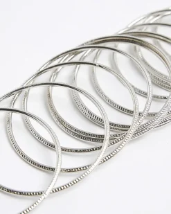 River Island Silver Bangle Stacking Bracelet Pack Grey Clearance
