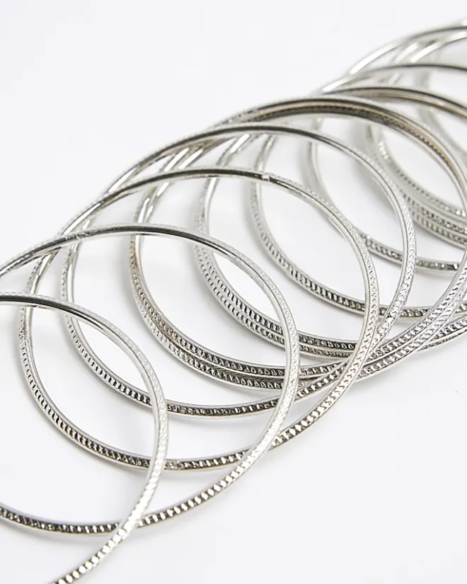 River Island Silver Bangle Stacking Bracelet Pack Grey Clearance