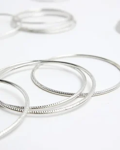 River Island Silver Bangle Stacking Bracelet Pack Grey Clearance