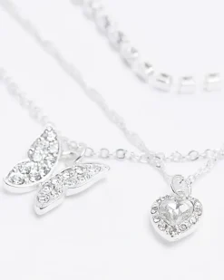River Island Silver butterfly heart layered necklace Grey Best