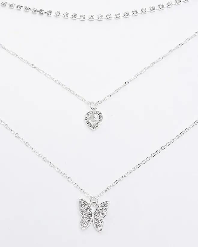 River Island Silver butterfly heart layered necklace Grey Best