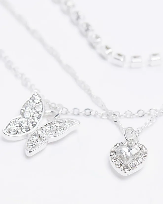 River Island Silver butterfly heart layered necklace Grey Best