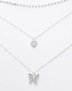 River Island Silver butterfly heart layered necklace Grey Best