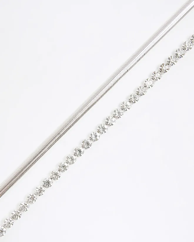River Island Silver Chain Choker Necklace Grey Clearance