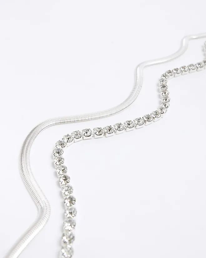 River Island Silver Chain Choker Necklace Grey Clearance