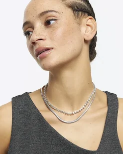 River Island Silver Chain Choker Necklace Grey Clearance