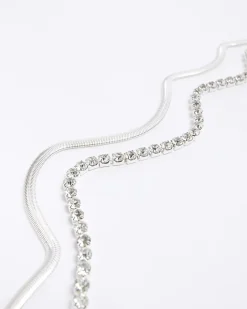 River Island Silver Chain Choker Necklace Grey Clearance