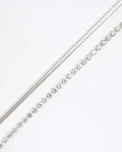 River Island Silver Chain Choker Necklace Grey Clearance