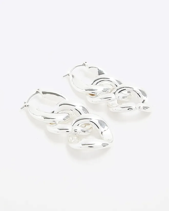 River Island Silver Chain Link Drop Earrings Grey Online