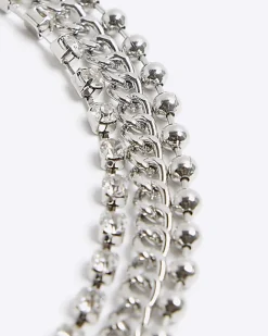 River Island Silver chain mix multirow necklace Grey Clearance