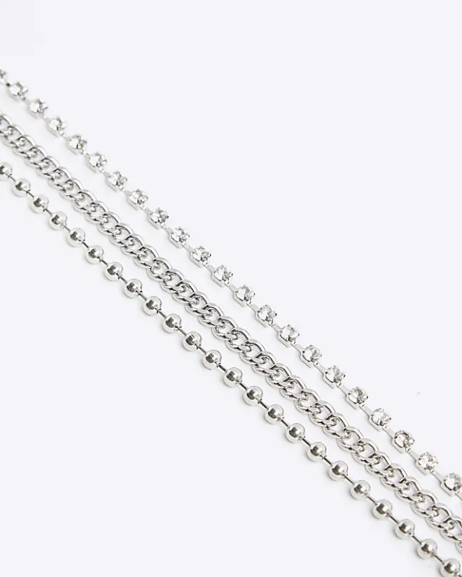 River Island Silver chain mix multirow necklace Grey Clearance