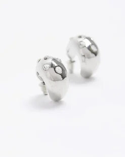 River Island Silver chunky diamante mini hoop earrings Grey Hot