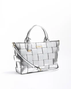 River Island Silver chunky weave shopper bag Grey Discount
