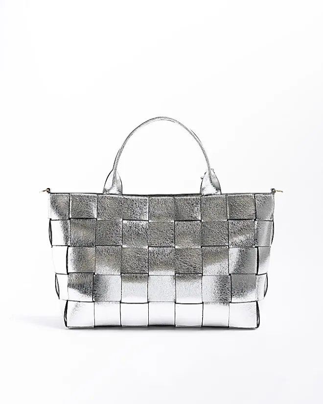 River Island Silver chunky weave shopper bag Grey Discount