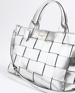 River Island Silver chunky weave shopper bag Grey Discount