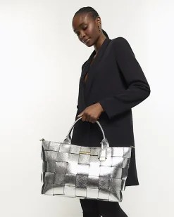 River Island Silver chunky weave shopper bag Grey Discount