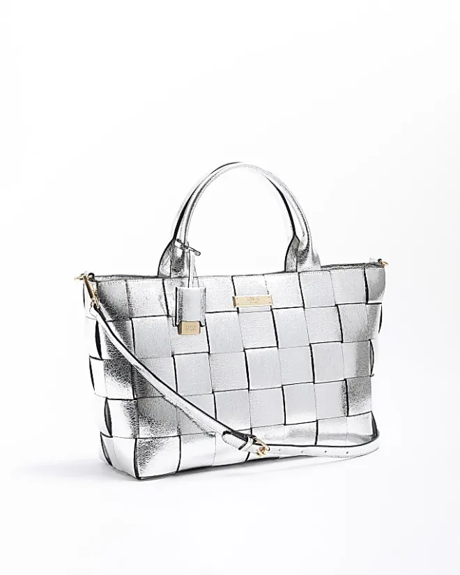 River Island Silver chunky weave shopper bag Grey Discount