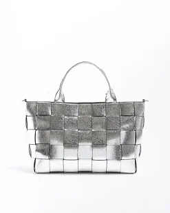 River Island Silver chunky weave shopper bag Grey Discount