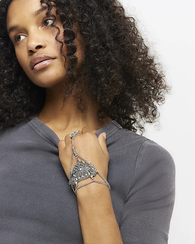 River Island Silver Coin Hand Chain Grey Fashion