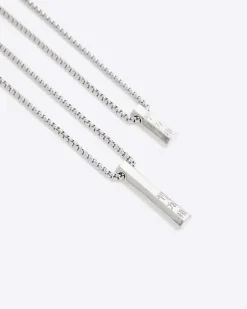 River Island Silver colour bar multirow necklace Grey Hot