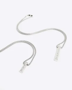 River Island Silver colour bar multirow necklace Grey Hot