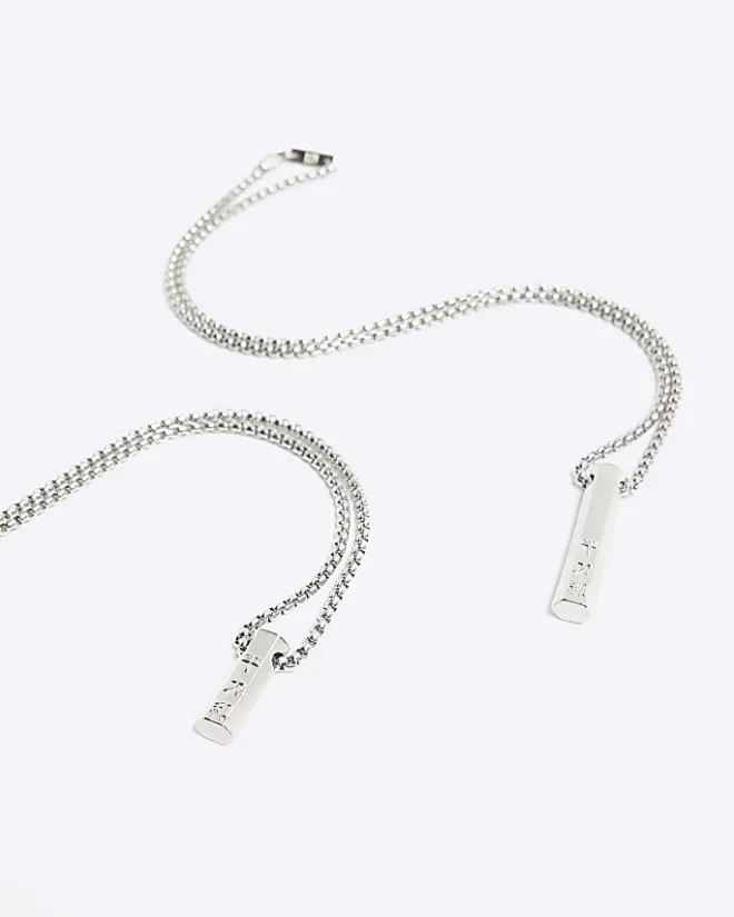 River Island Silver colour bar multirow necklace Grey Hot