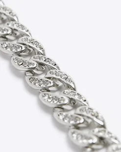 River Island Silver colour chain diamante bracelet Grey Best