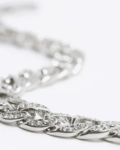 River Island Silver colour chain diamante bracelet Grey Best