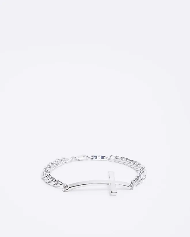 River Island Silver colour cross bracelet Grey Discount