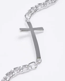 River Island Silver colour cross bracelet Grey Discount