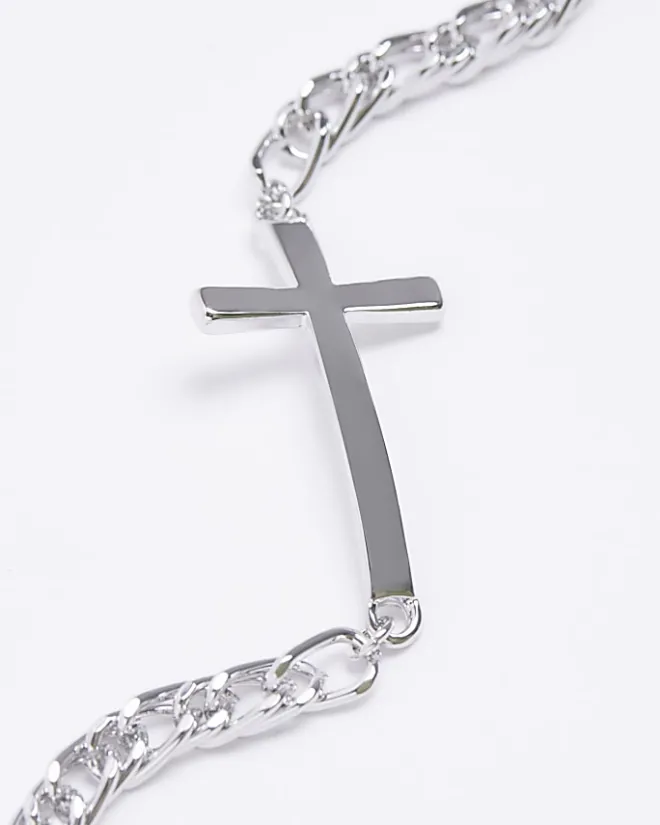 River Island Silver colour cross bracelet Grey Discount