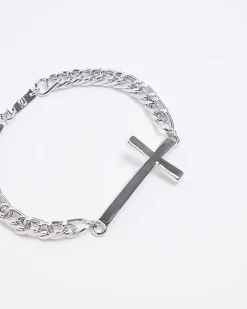 River Island Silver colour cross bracelet Grey Discount
