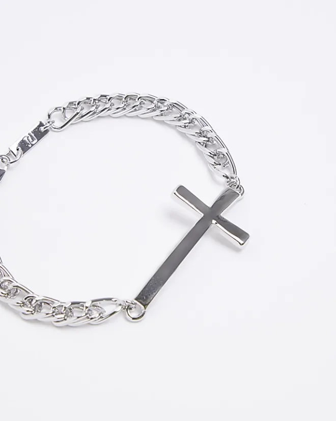 River Island Silver colour cross bracelet Grey Discount