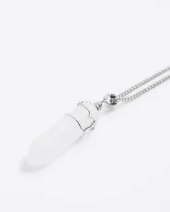 River Island Silver colour quartz pendant necklace Grey New