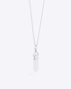 River Island Silver colour quartz pendant necklace Grey New