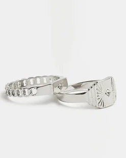 River Island Silver colour rings multipack Grey Clearance