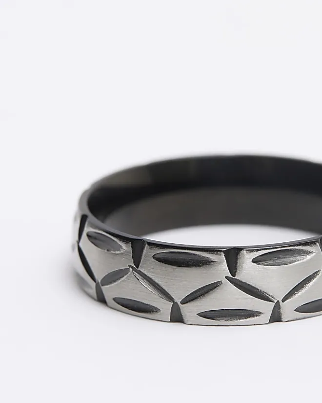 River Island Silver colour stainless steel texture ring Grey Best
