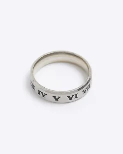 River Island Silver colour stainless steel roman ring Grey New