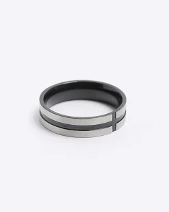 River Island Silver colour stainless steel cross ring Grey Discount