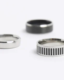 River Island Silver colour stainless steel ring multipack Grey Fashion