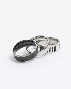 River Island Silver colour stainless steel ring multipack Grey Fashion