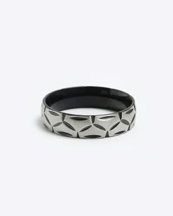 River Island Silver colour stainless steel etched ring Grey Hot