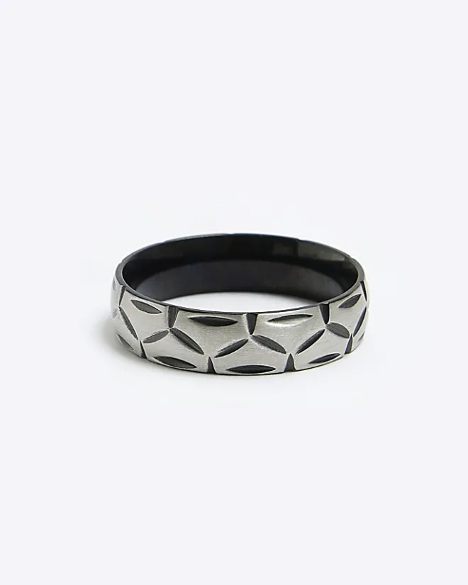 River Island Silver colour stainless steel etched ring Grey Hot