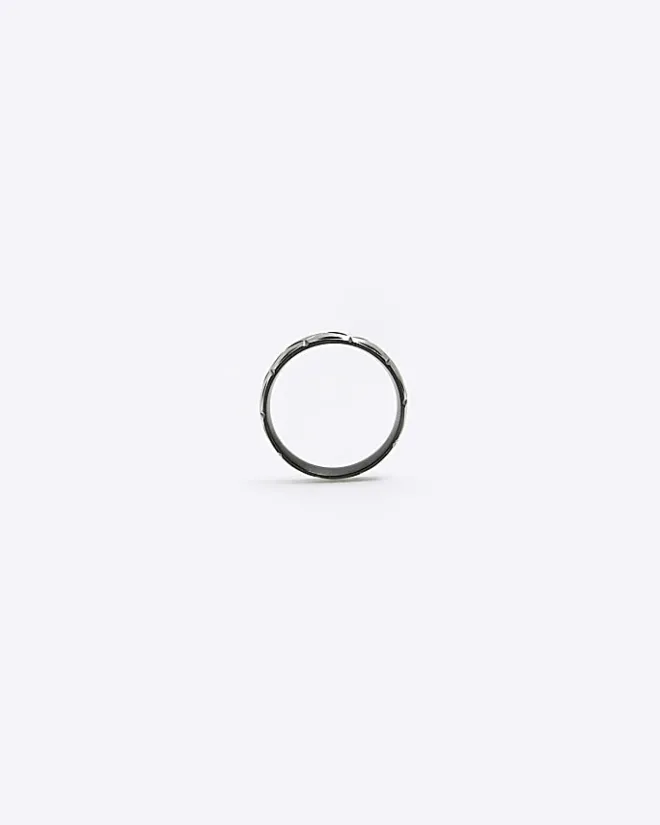River Island Silver colour stainless steel etched ring Grey Hot
