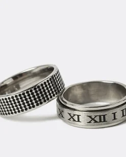 River Island Silver colour stainless steel embossed rings White Online