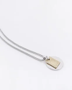 River Island Silver colour tag and disc necklace White New