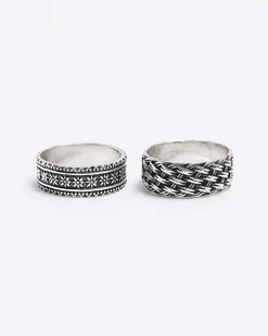 River Island Silver colour weave rings multipack Grey Best