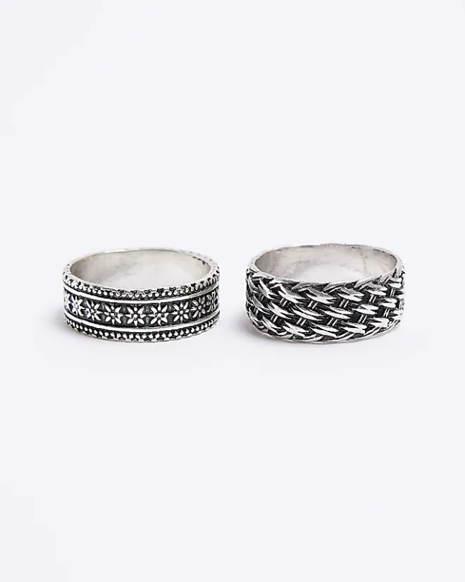 River Island Silver colour weave rings multipack Grey Best