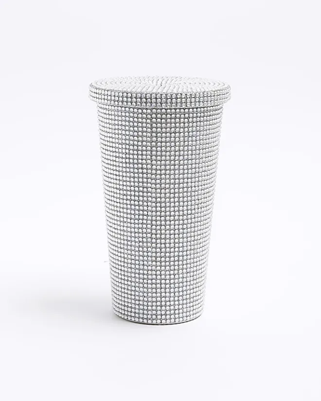 River Island Silver Diamante Cup Grey New