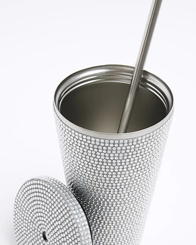 River Island Silver Diamante Cup Grey New